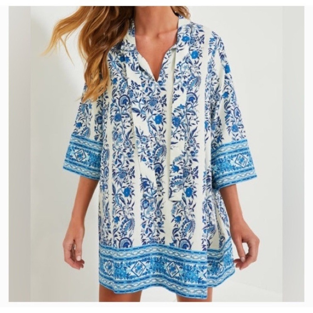Tuckernuck TNUCK BEACH Cerulean Posy Marseille Coverup Dress Size M